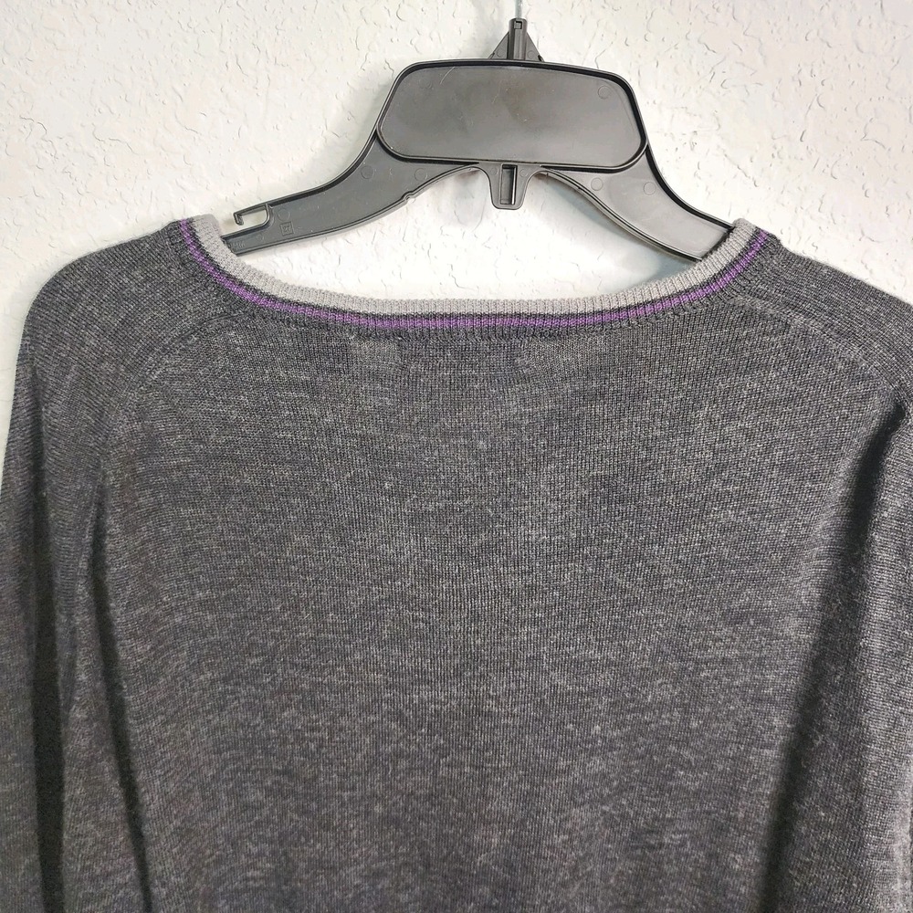 Alan Flusser Sweater Mens Large Gray Purple V Neck Merino Wool Blend Lightweight - Picture 4 of 13